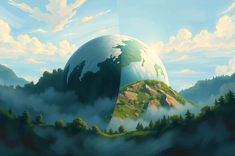 Paysage naturel et indicateurs climatiques pour illustrer le climat et l’environnement
